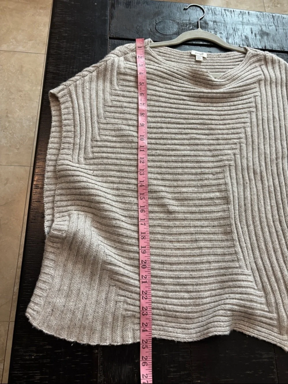 Pure Jill Linen Wool Blend Poncho Heather Gray Ribbed Crewneck Sweater XS/S